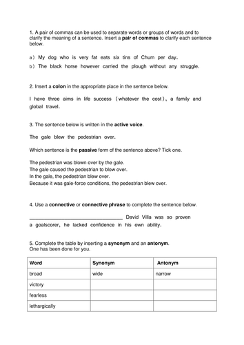 Level 6 Grammar And Punctuation Practice Questions GPS
