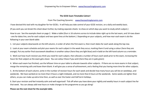 GCSE Exam Timetable Calming Tool!