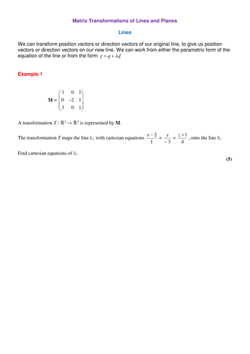 Matrix Transformations of Lines and Planes