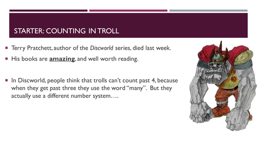 Discworld Maths starter - Counting in Troll