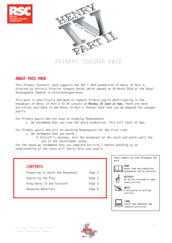 Henry IV Part II 2014 Primary Teacher Pack