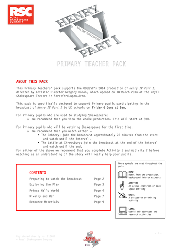 Henry IV Part I 2014 Primary Teacher Pack