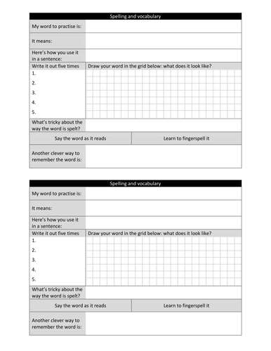 Spelling Practise Sheets