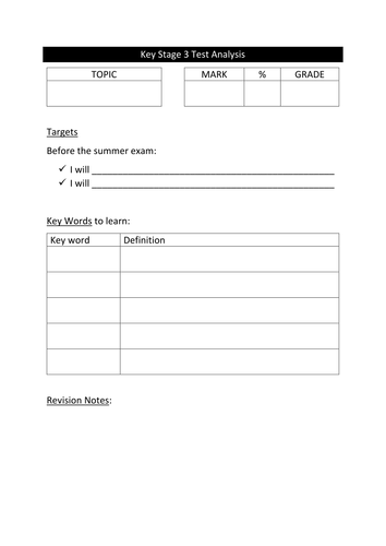 End of topic test self-assessment form