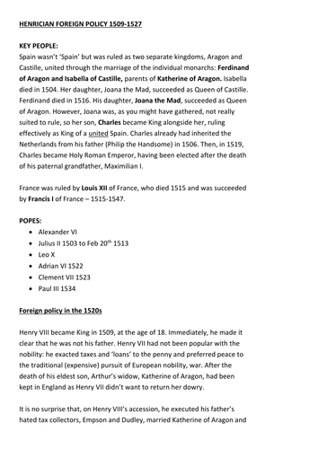Henry VIII foreign policy 1509-1527