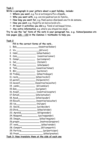 Preterite Tense Worksheet