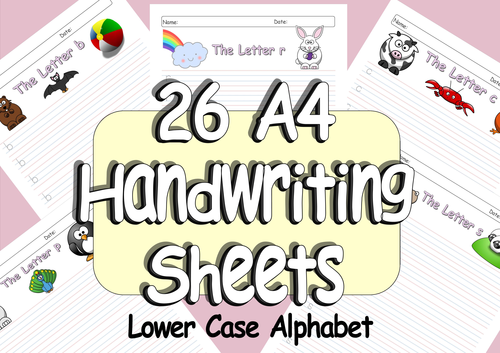 26 EYFS or KS1 Handwriting Practice A4 Sheets of the Alphabet - Basic Letter Formation