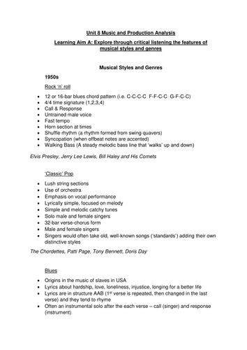 BTEC Unit 8 Music and Production Analysis