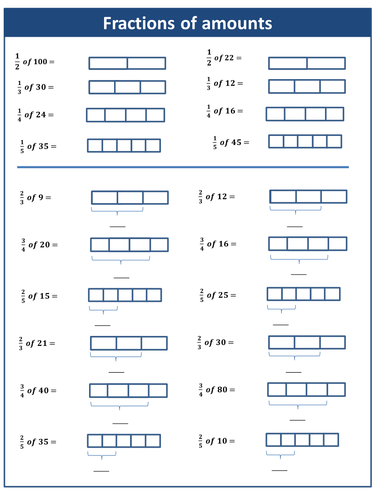 Fractions of amounts worksheet