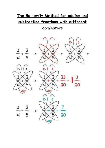 the Butterfly Method of adding and subtracting fractions with different dominators