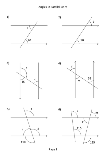 Angles in Parallel Lines Worksheet | Teaching Resources