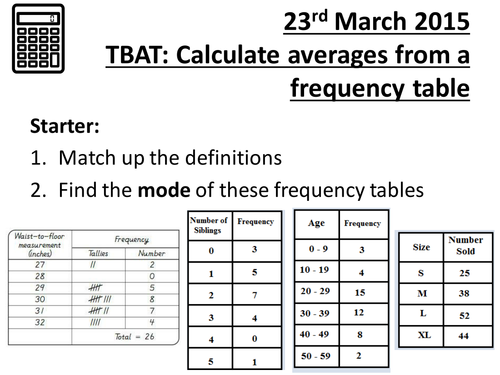 Averages from a frequency table
