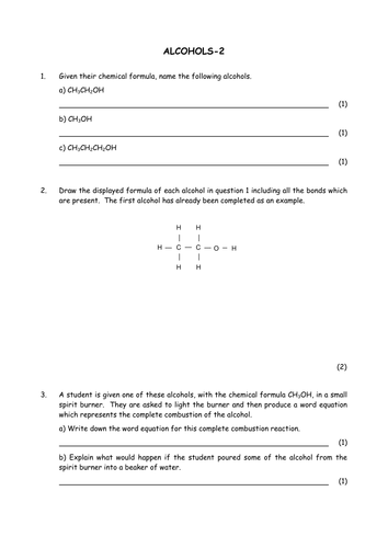 Chemistry Naming Alcohols Teaching Resources