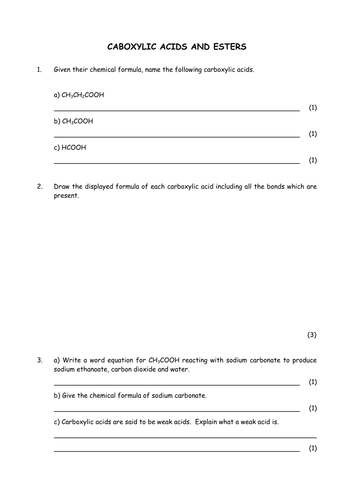 Chemistry: Carboxylic acids and Esters 