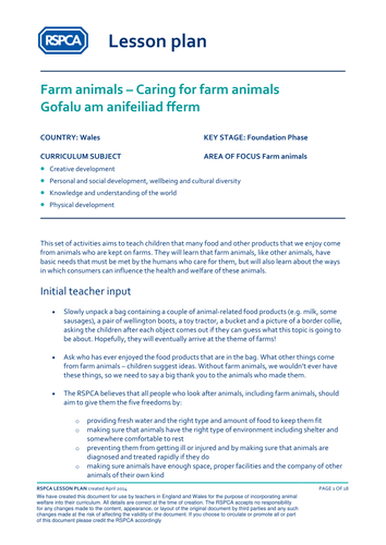 Welsh lesson plan: Caring for farm animals