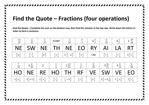 Find the Quote Number - Fractions - Four Operations