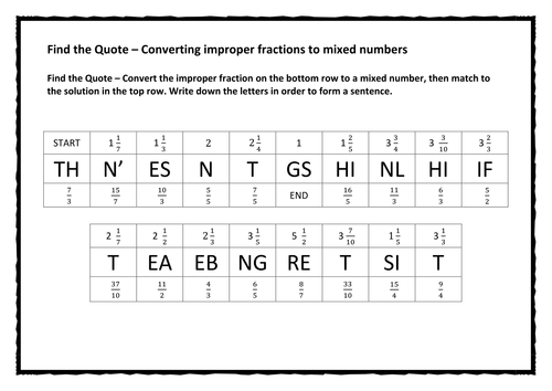 Find the Quote – Converting improper fractions to mixed numbers