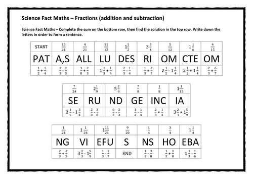 Science Fact Maths – Fractions (addition and subtraction)