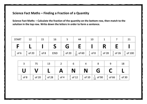 Science Fact Maths – Finding a Fraction of a Quantity - Easier