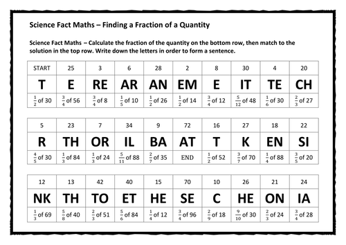 Science Fact Maths – Finding a Fraction of a Quantity - Harder