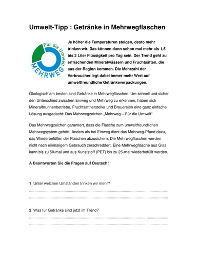 UMWELTTIPP Mehrwegflaschen