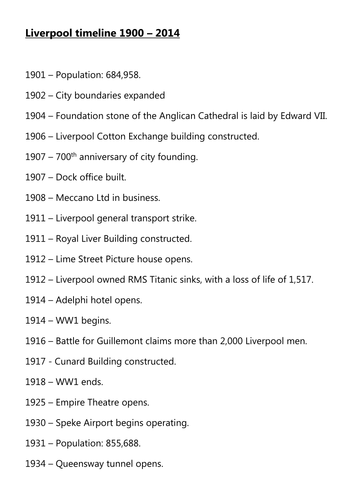 Y5 History Liverpool History 1900 - 2014