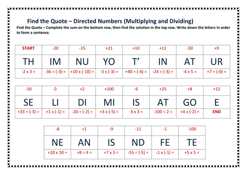 Find the Quote – Directed Numbers (Multiplying and Dividing)