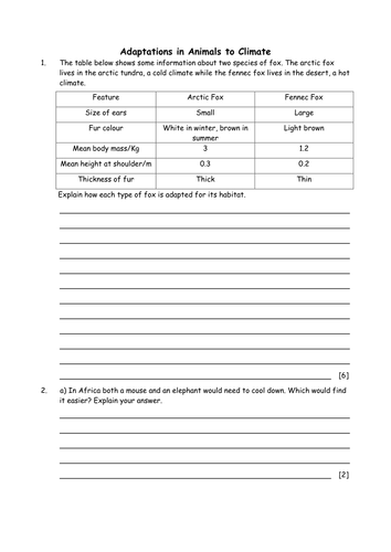 Biology: Animal adaptations