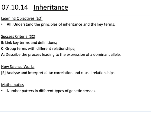 A2 Biology - Inheritance - 1 - Introduction and key terms.