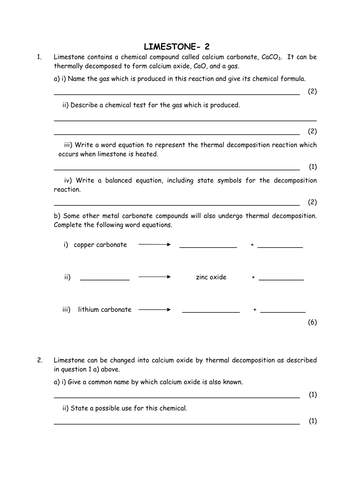 Chemistry: Thermal decomposition of limestone and other carbonates
