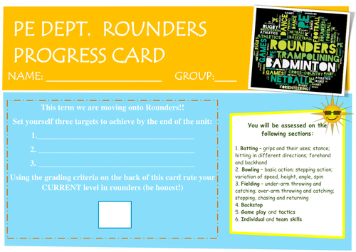 Rounders Pupil Assessment Sheet KS3