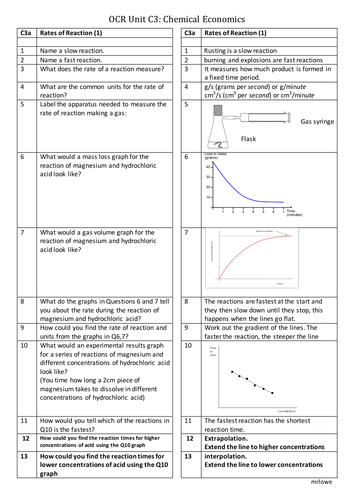 Old OCR A*-G Gateway GCSE Chemistry C3 Q&A revision sheet. Starter Question Bank