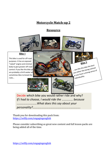 Motor Cycle Match-Up Activity