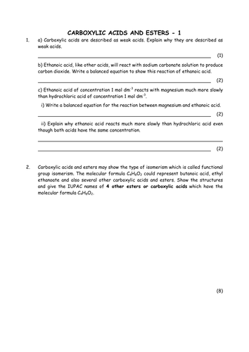 Chemistry: Carboxylic Acids and Ester Molecules