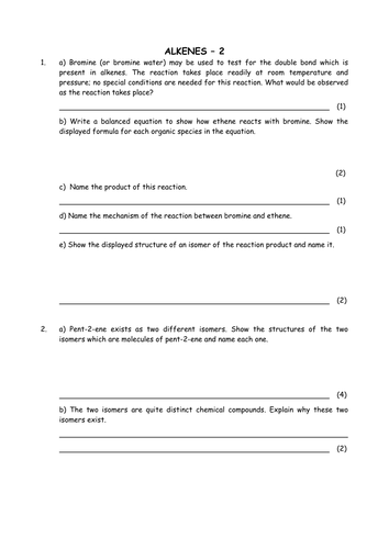 Chemistry: Alkene Structures and Reactions