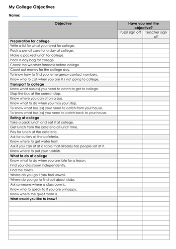 SEN My College Objectives 