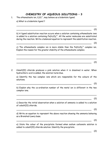 Chemistry: Transition Metal Complexes and Ligands