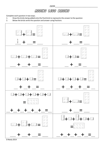 4 class for building bricks maths worksheet with Teaching Resources to Intro using by   Dazmundo LEGO Fractions