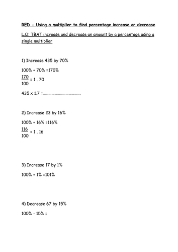 Percentage increase / decrease using a single multiplier