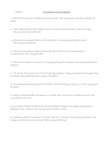 Christmas word problems