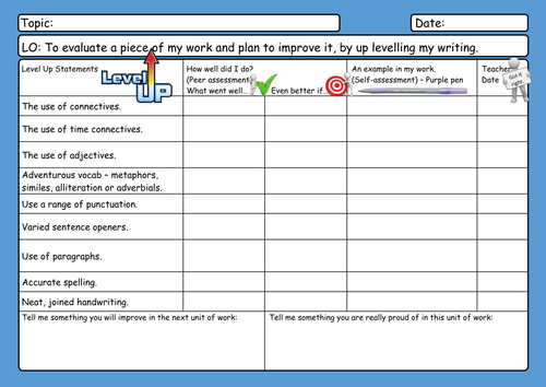 Self and Peer Assessment - peer assessment - differentiated - L1 to L5 
