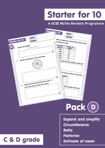 Starter for 10 - GCSE Maths Revision Programme - C/D grade - Pack D