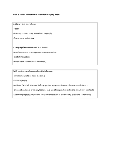 Basic Analytical Framework for non-literary texts in English