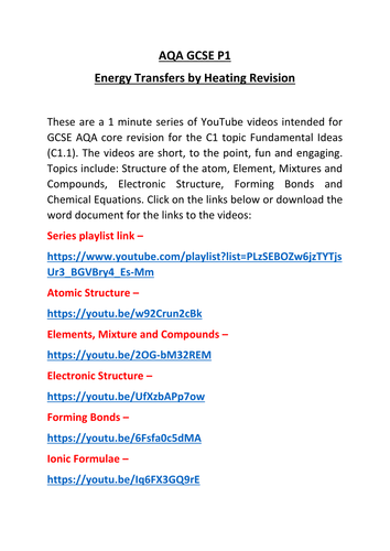 AQA GCSE Science Core: C1 Fundamental Ideas Revision