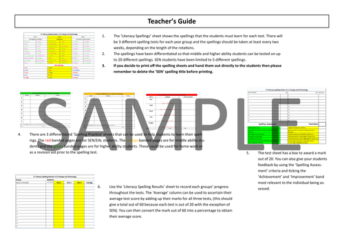 KS3 Spelling Test Pack for Cookery and Nutrition (Updated)