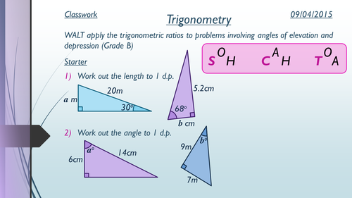 Trigonometry- Finding sides, angles and worded problems