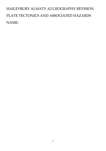 AQA A2 Plate Tectonics and Associated Hazards Revision