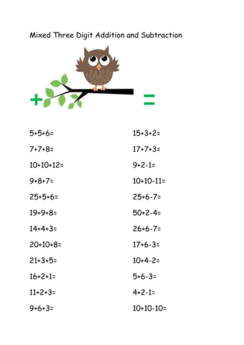Mixed three digit addition and subtraction