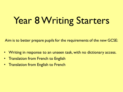 Writing starters for Y8 Holidays topic - new GCSE