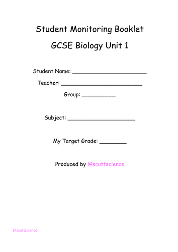 Student Progress monitoring booklet Core Biology (B1 AQA)